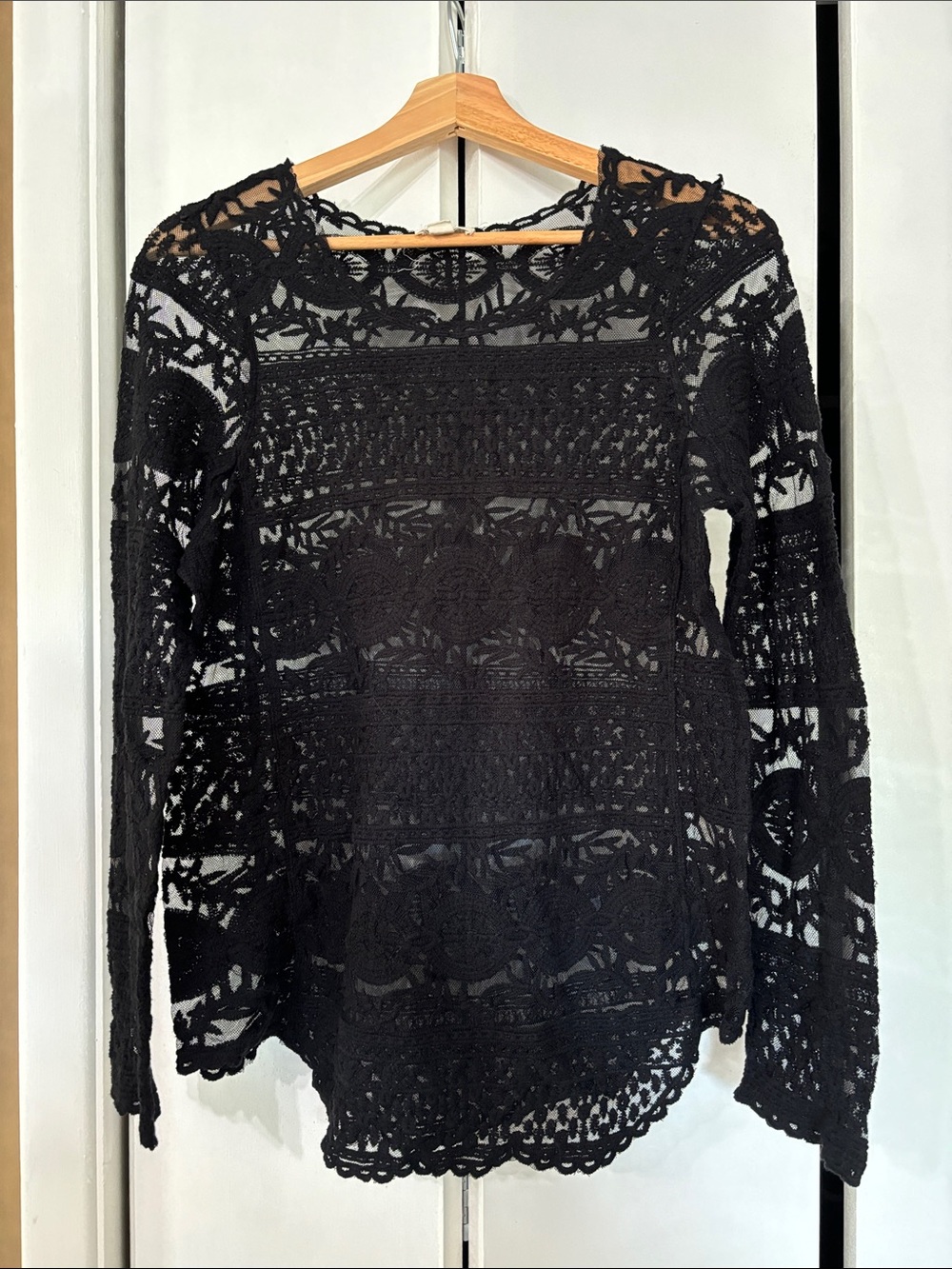 La hearts Black see through  Lace Long Sleeve Top